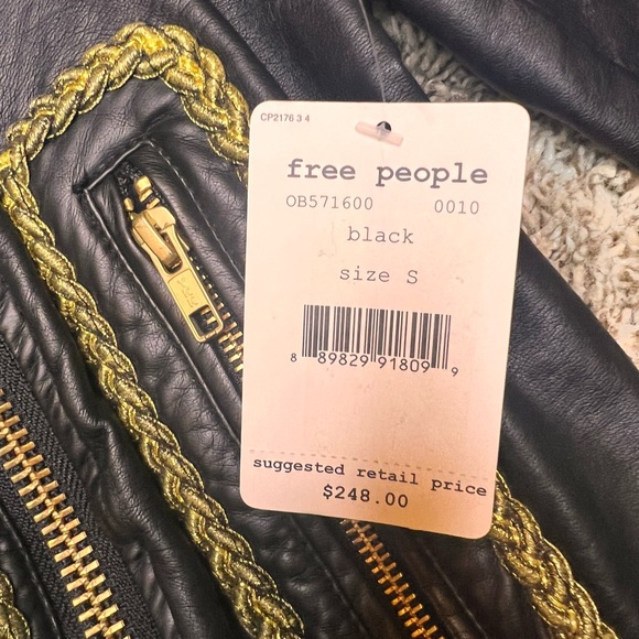 Free People Bang Bang Vegan Leather Embroided Jacket Size Small - New With Tag - Picture 6 of 16